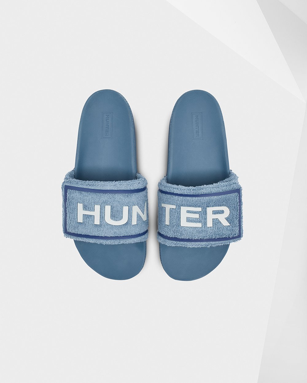 Chanclas Hunter Mujer Original Terry Towelling Logo Adjustable - Azules - Argentina 6085LHESD